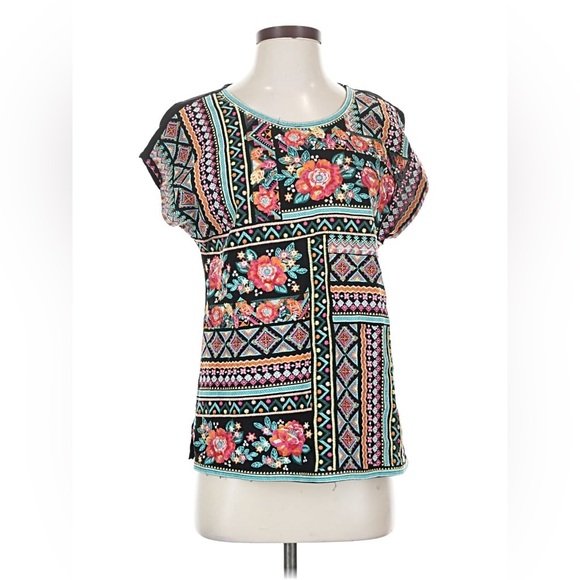 Savanna Jane Floral Boho Embroidered Cap Sleeve Top in Multicolor Blue, Medium - Picture 4 of 9